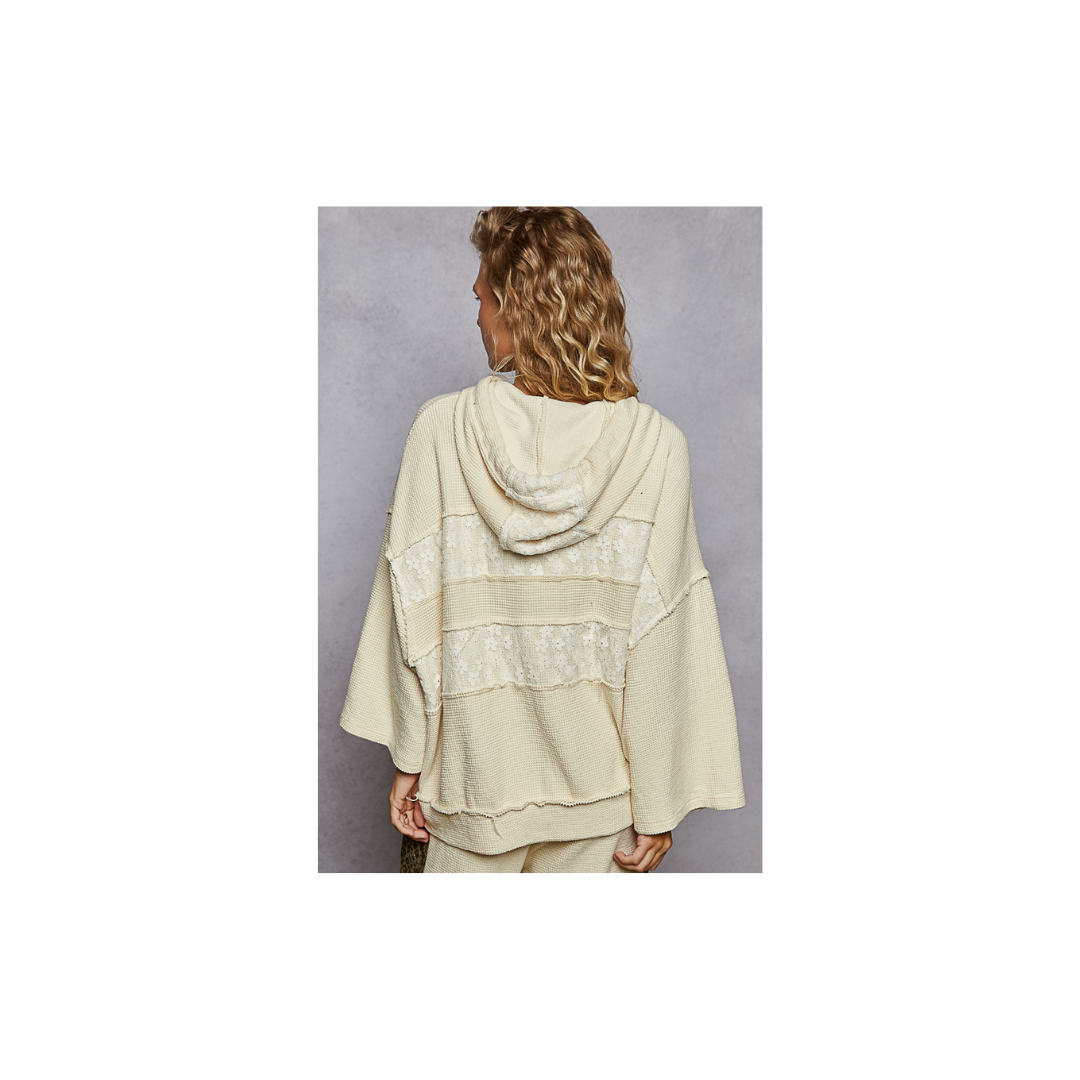 POL Cream Lace Quarter Sleeve Hoodie