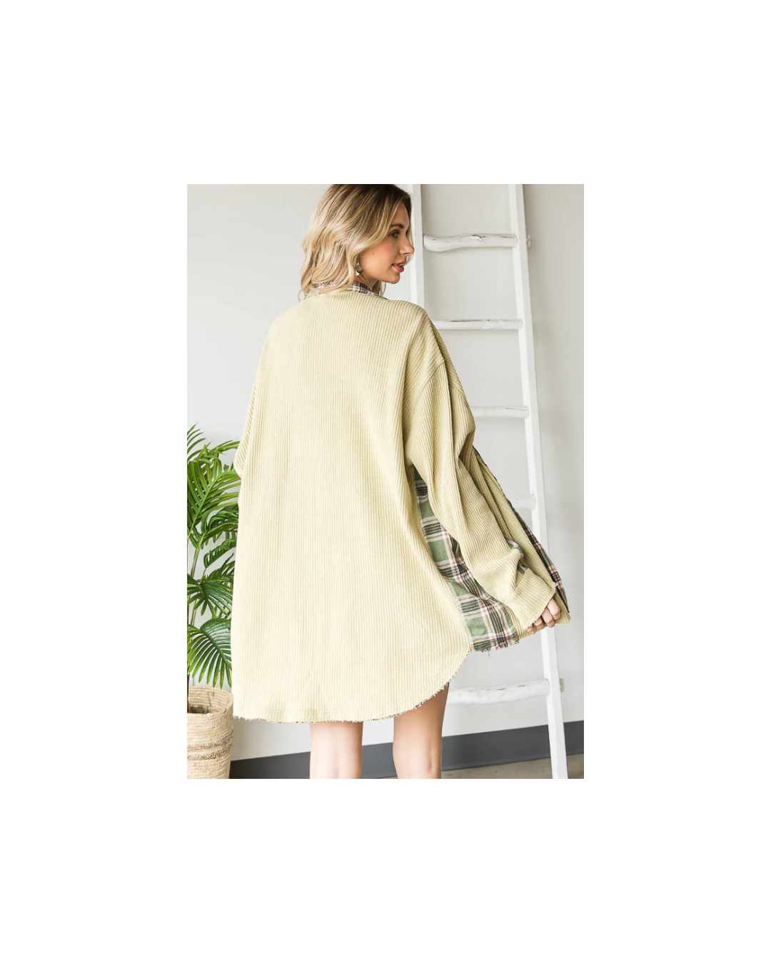 Oli & Hali WASHED PLAID CONTRAST DETAIL WAFFLE SHACKET
