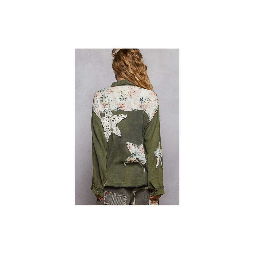 POL Olive Patchwork Lightweight Cardigan