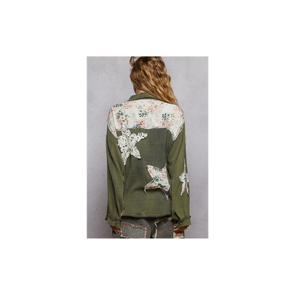 POL Olive Patchwork Lightweight Cardigan