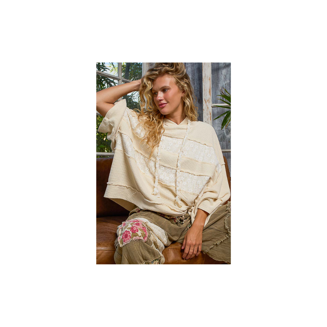 POL Cream Lace Quarter Sleeve Hoodie
