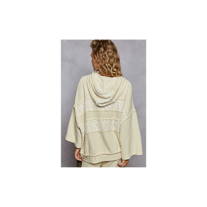 POL Cream Lace Quarter Sleeve Hoodie