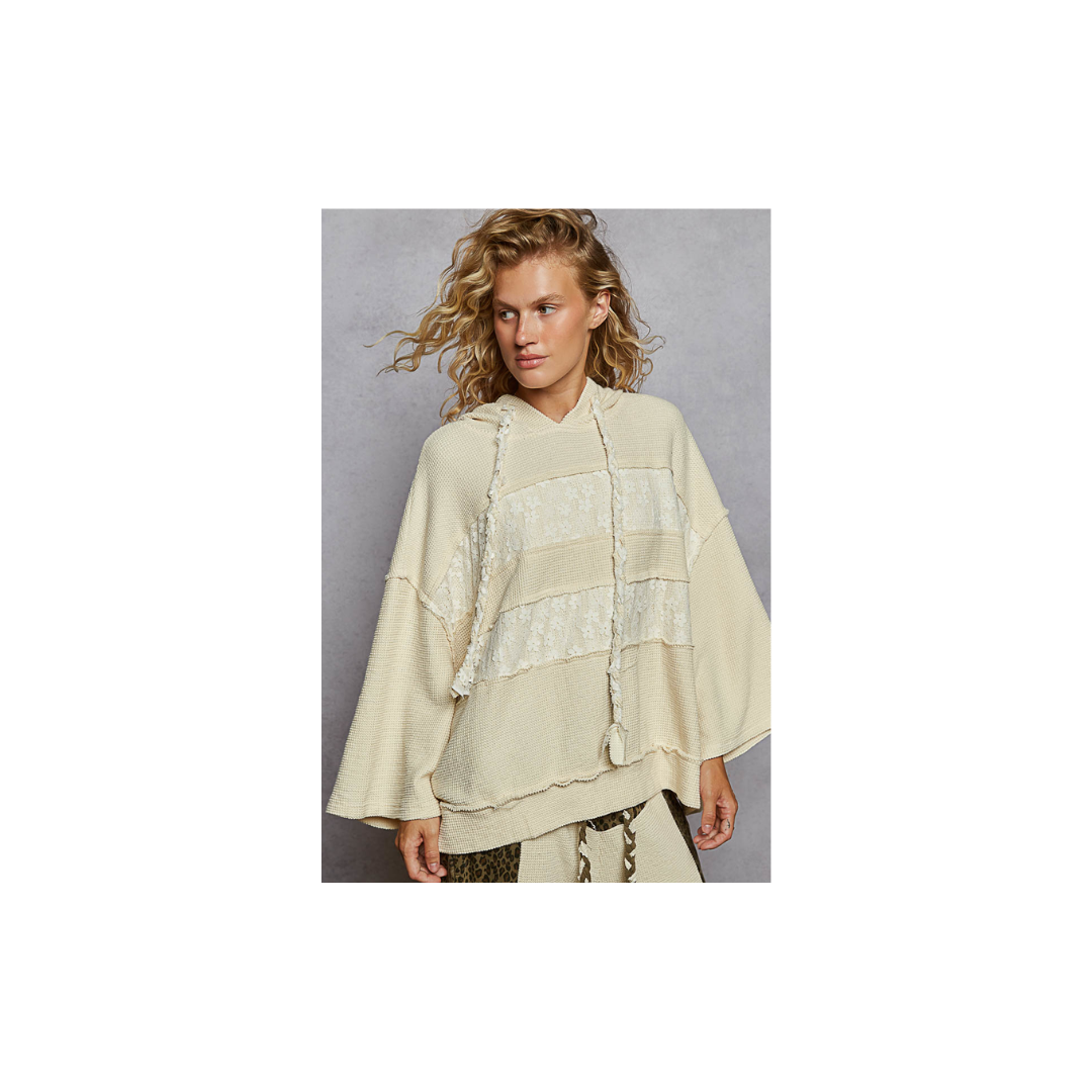 POL Cream Lace Quarter Sleeve Hoodie