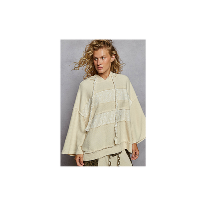 POL Cream Lace Quarter Sleeve Hoodie