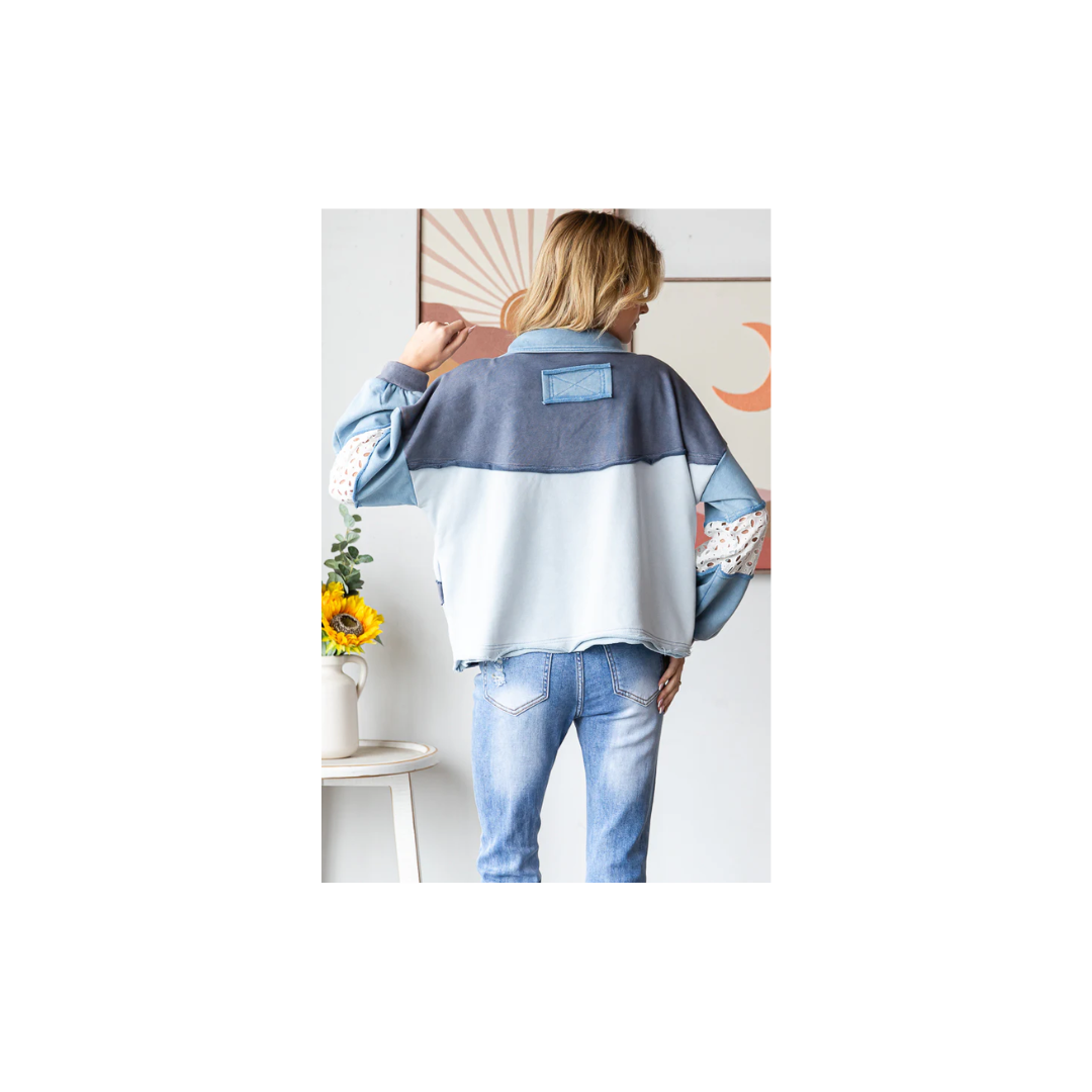 Oli & Hali WASHED DAISEY PATCHWORK V NECK LONG SLEEVE TOP