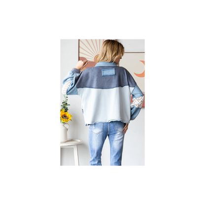 Oli & Hali WASHED DAISEY PATCHWORK V NECK LONG SLEEVE TOP