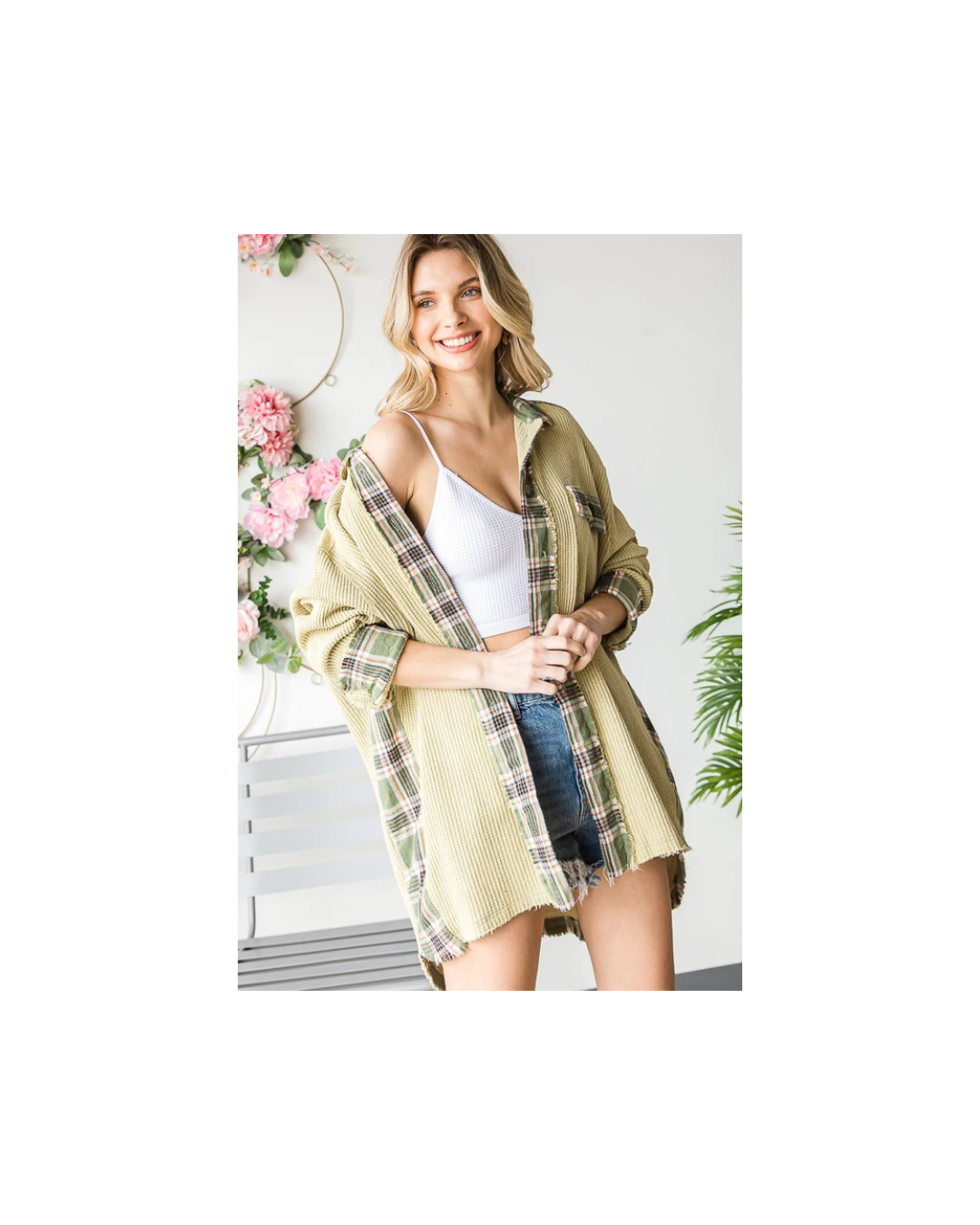 Oli & Hali WASHED PLAID CONTRAST DETAIL WAFFLE SHACKET