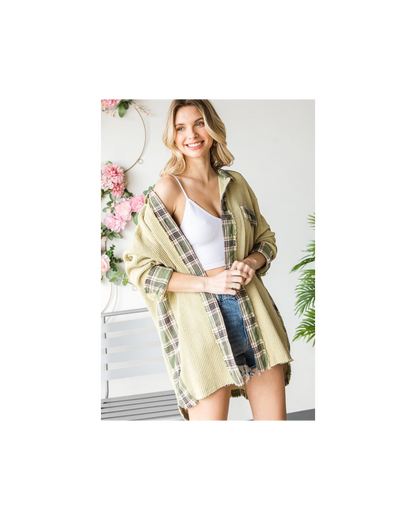 Oli & Hali WASHED PLAID CONTRAST DETAIL WAFFLE SHACKET