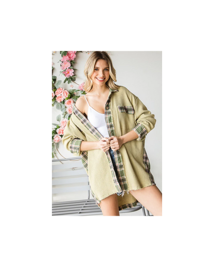 Oli & Hali WASHED PLAID CONTRAST DETAIL WAFFLE SHACKET