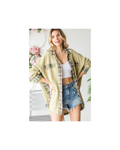 Oli & Hali WASHED PLAID CONTRAST DETAIL WAFFLE SHACKET