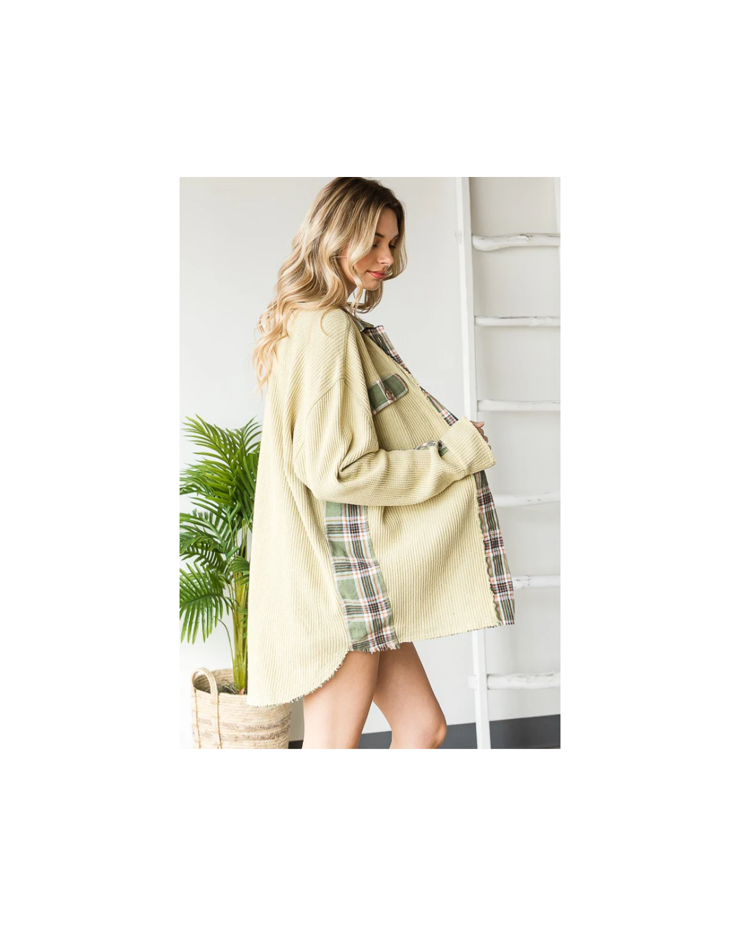 Oli & Hali WASHED PLAID CONTRAST DETAIL WAFFLE SHACKET