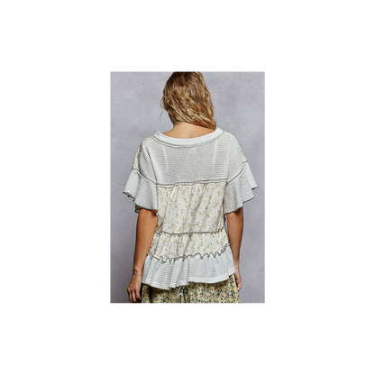 POL Ivory & Printed Ruffle Top