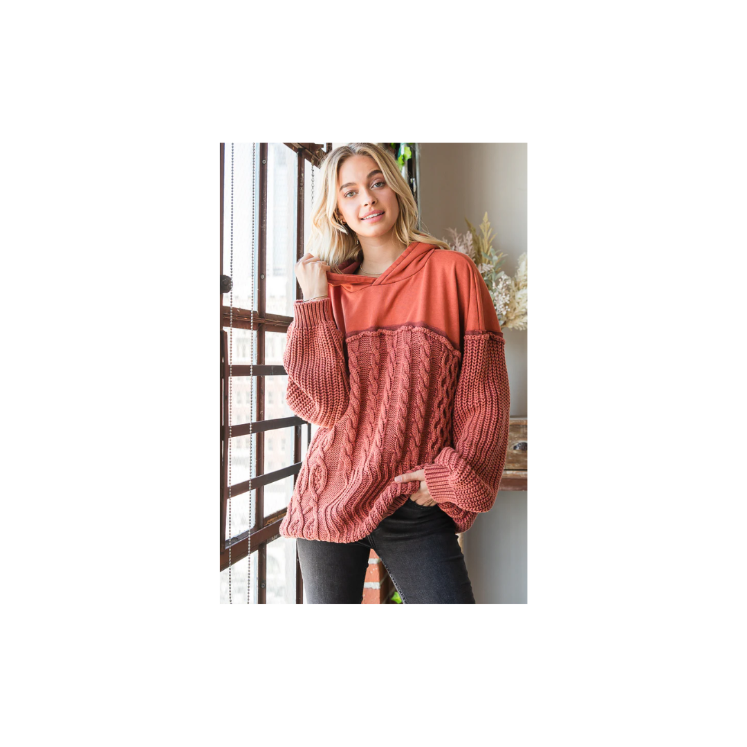 Oli & Hali WASHED CONTRAST YOKE HOODED PULLOVER SWEATER TOP