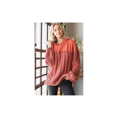 Oli & Hali WASHED CONTRAST YOKE HOODED PULLOVER SWEATER TOP