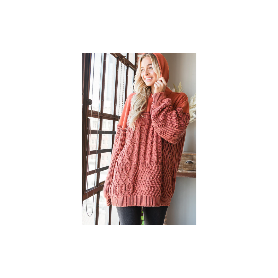 Oli & Hali WASHED CONTRAST YOKE HOODED PULLOVER SWEATER TOP