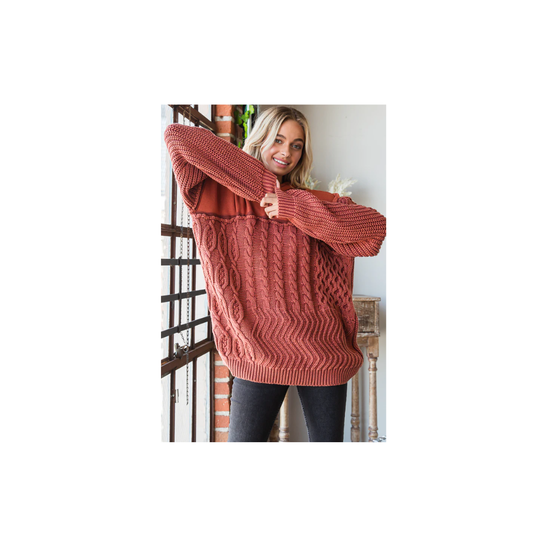 Oli & Hali WASHED CONTRAST YOKE HOODED PULLOVER SWEATER TOP