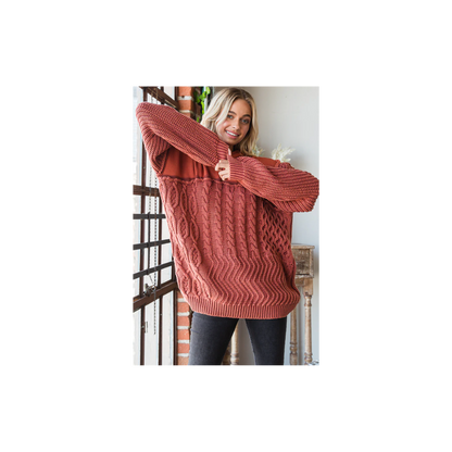 Oli & Hali WASHED CONTRAST YOKE HOODED PULLOVER SWEATER TOP