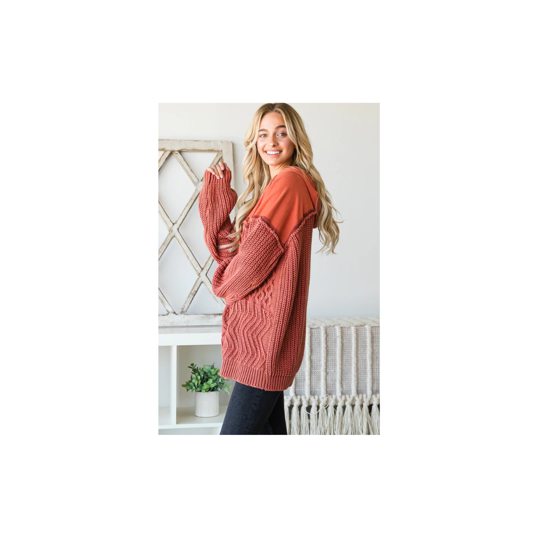 Oli & Hali WASHED CONTRAST YOKE HOODED PULLOVER SWEATER TOP