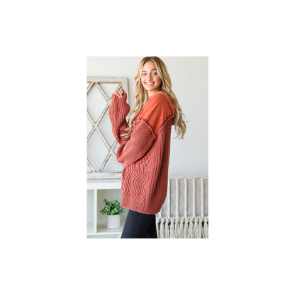 Oli & Hali WASHED CONTRAST YOKE HOODED PULLOVER SWEATER TOP