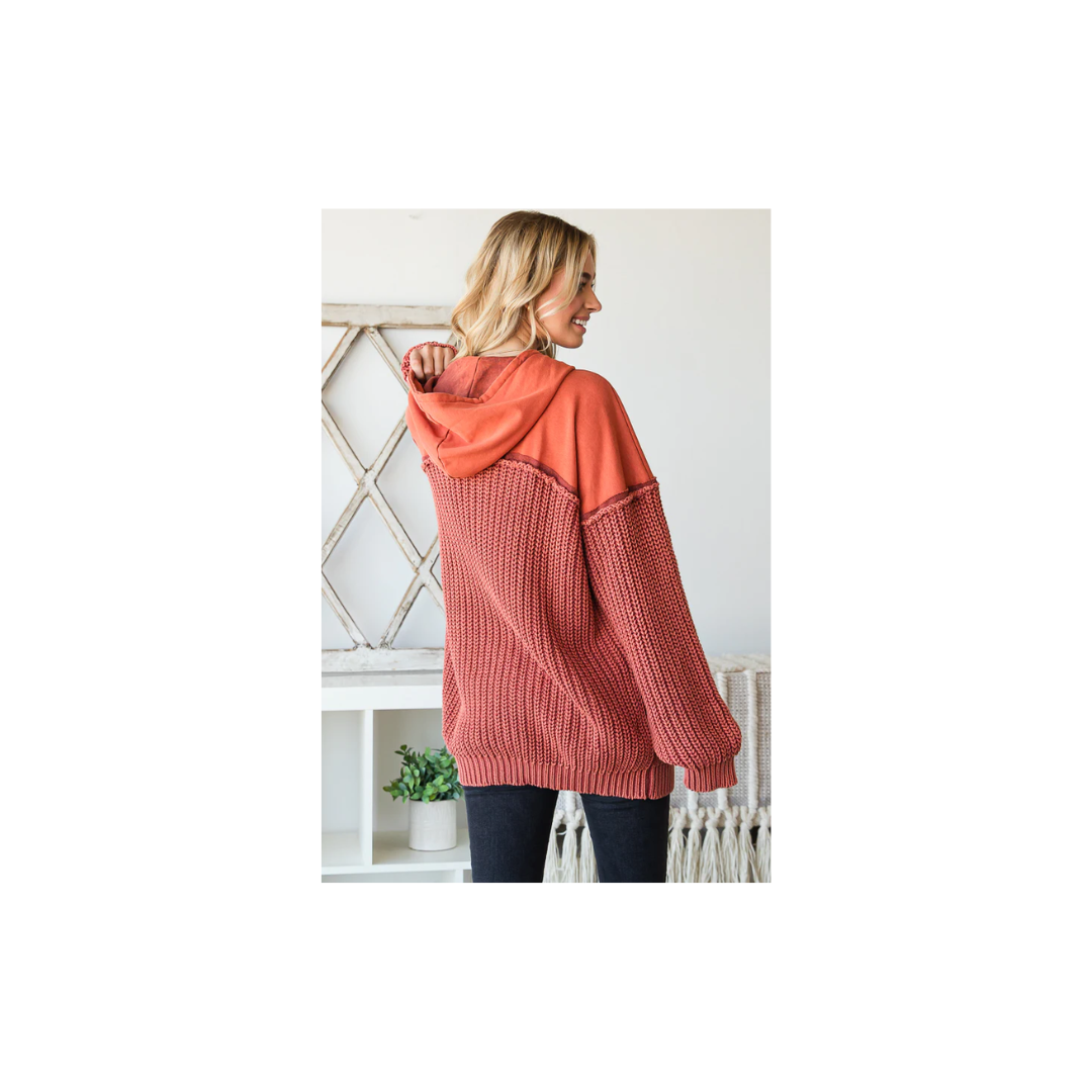 Oli & Hali WASHED CONTRAST YOKE HOODED PULLOVER SWEATER TOP