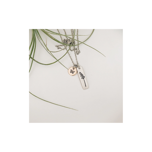 Lavendar Butterfly Hand Stamped Neclace