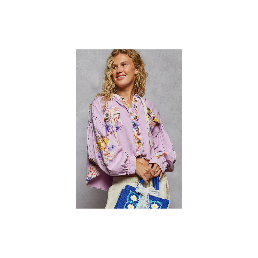 POL Balloon Sleeve Twill Woven Cropped Jacket Top