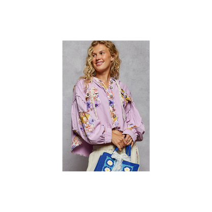 POL Balloon Sleeve Twill Woven Cropped Jacket Top