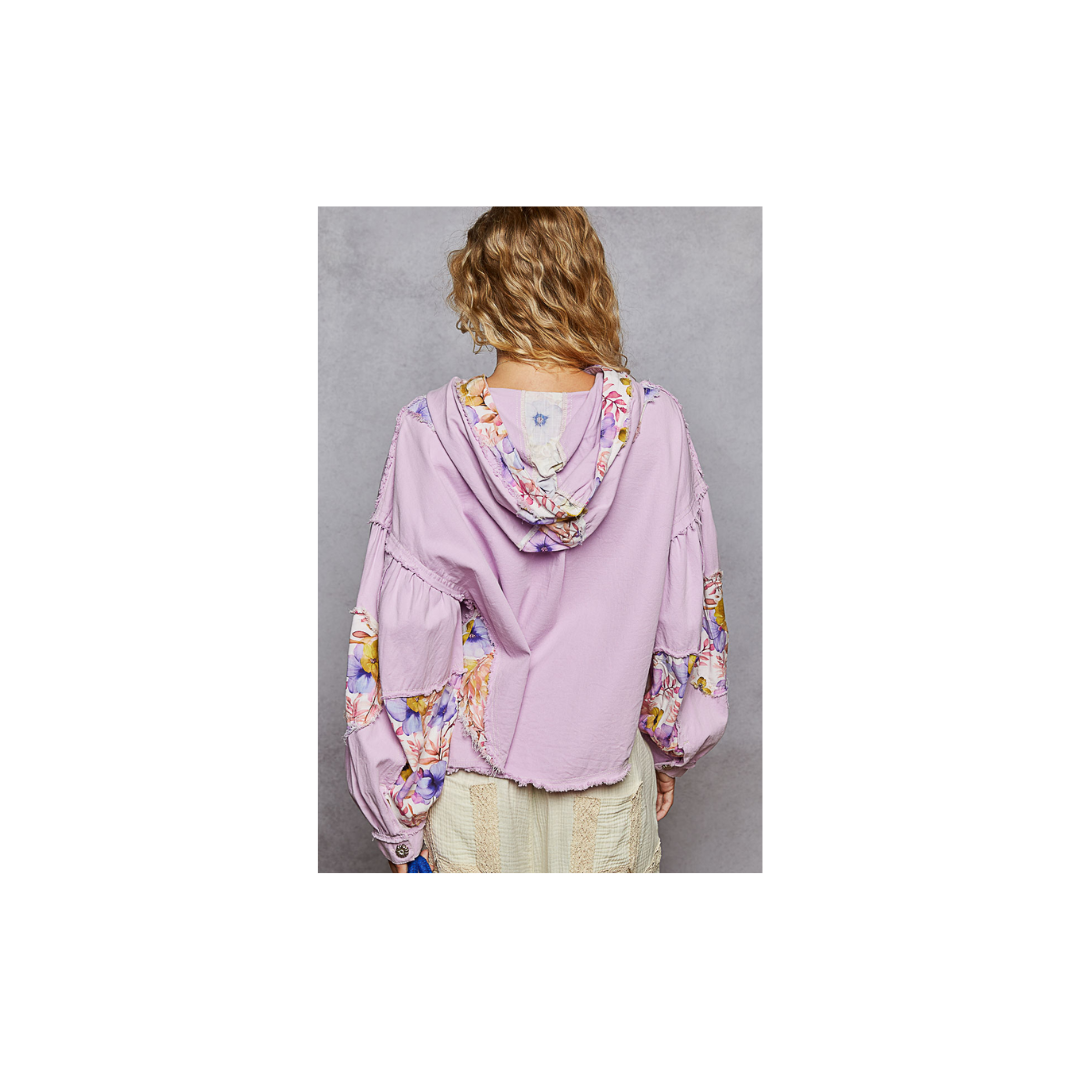 POL Balloon Sleeve Twill Woven Cropped Jacket Top