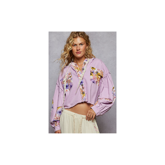 POL Balloon Sleeve Twill Woven Cropped Jacket Top