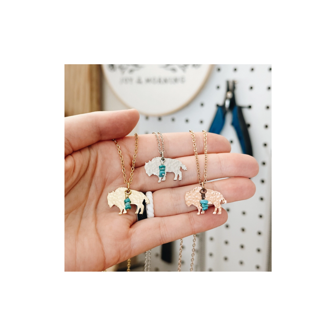 Mini Bison Necklace w/ Turquoise