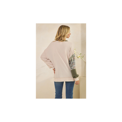 Patchwork Knit Long Sleeve Pullover Top