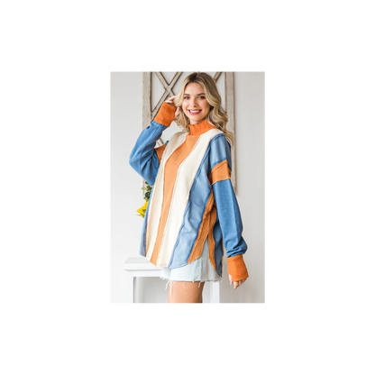 Oli & Hali WASHED COLORBLOCK FUNNEL NECK PULLOVER TOP