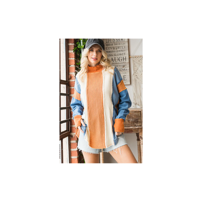 Oli & Hali WASHED COLORBLOCK FUNNEL NECK PULLOVER TOP