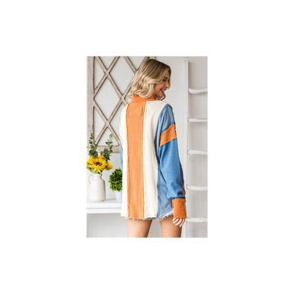 Oli & Hali WASHED COLORBLOCK FUNNEL NECK PULLOVER TOP