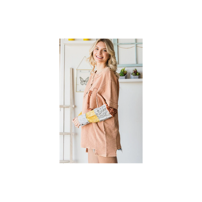 Oli & Hali WASHED HENLEY NECK PRINTED SLEEVES THERMAL TOP