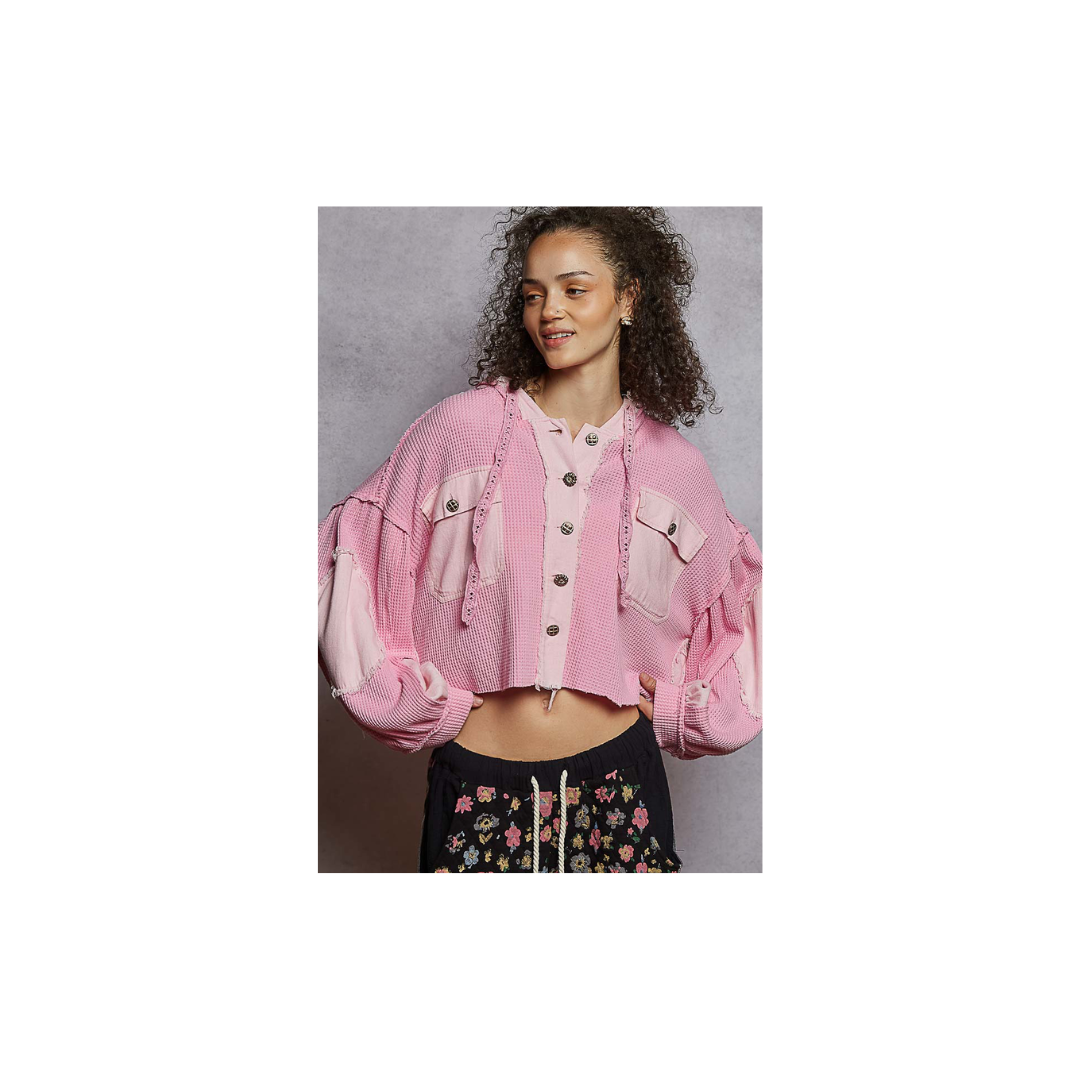 POL Balloon Sleeve Cropped Raw Edge Thermal