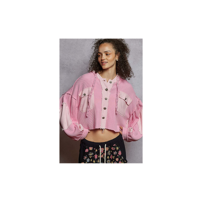 POL Balloon Sleeve Cropped Raw Edge Thermal