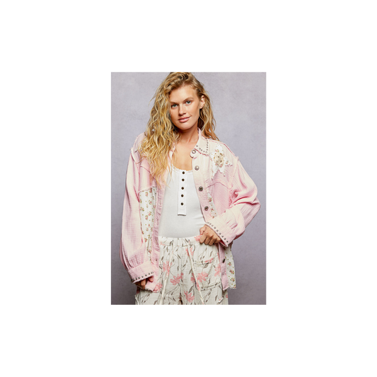 POL Pink/Floral Long Sleeve Button-Up