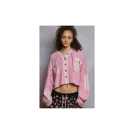 POL Balloon Sleeve Cropped Raw Edge Thermal