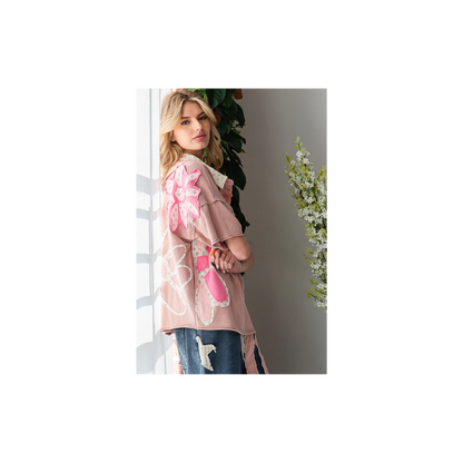 Oli & Hali WASHED FLOWER PATCHWORK COLLARED TOP