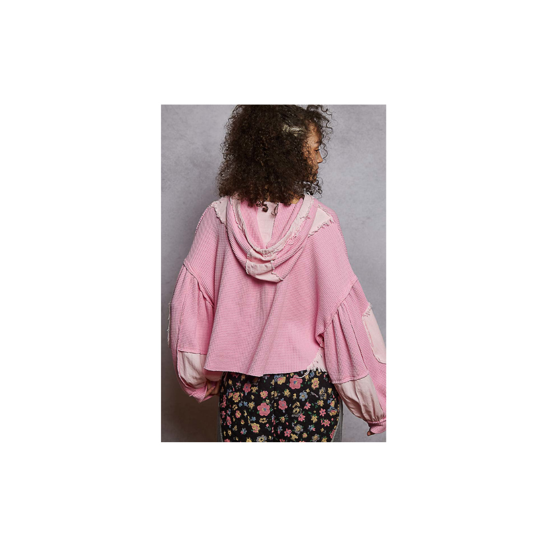 POL Balloon Sleeve Cropped Raw Edge Thermal