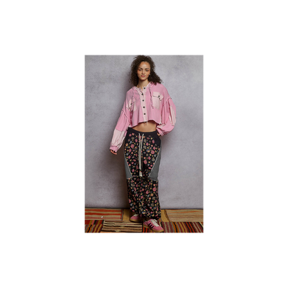 POL Balloon Sleeve Cropped Raw Edge Thermal