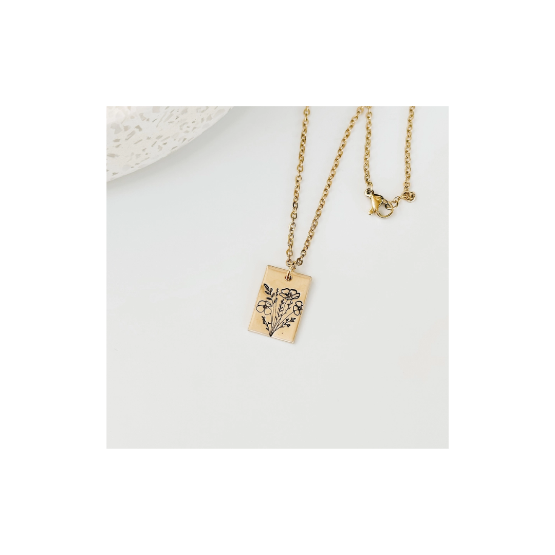 Poppy Bouquet Hand Stamped Necklace