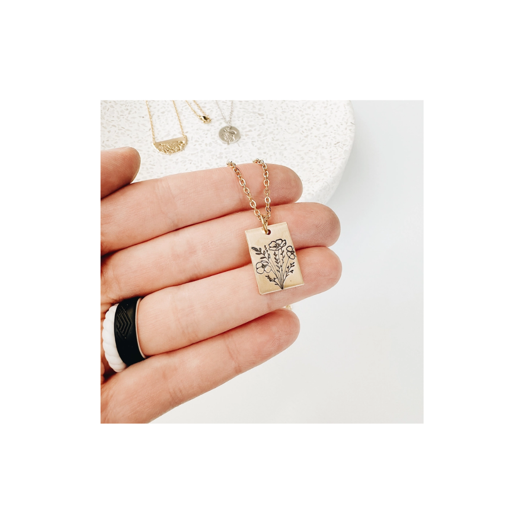 Poppy Bouquet Hand Stamped Necklace