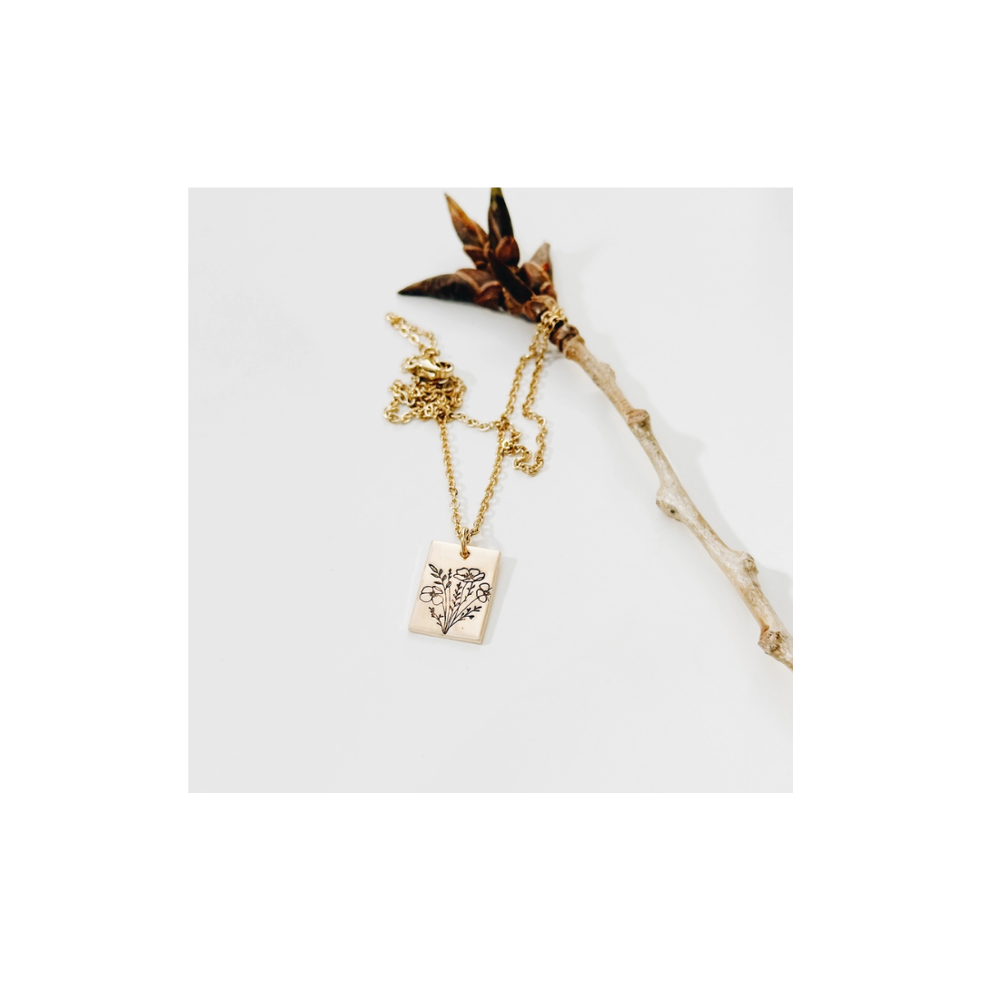 Poppy Bouquet Hand Stamped Necklace
