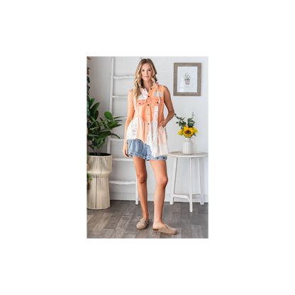 Oli & Hali WASHED MIX MEDIA RUFFLE FLARE HEM HOODED VEST TOP